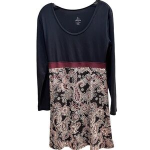 Prana Black & Maroon Colorblock Paisley Recycled Polyester Dress Sz M